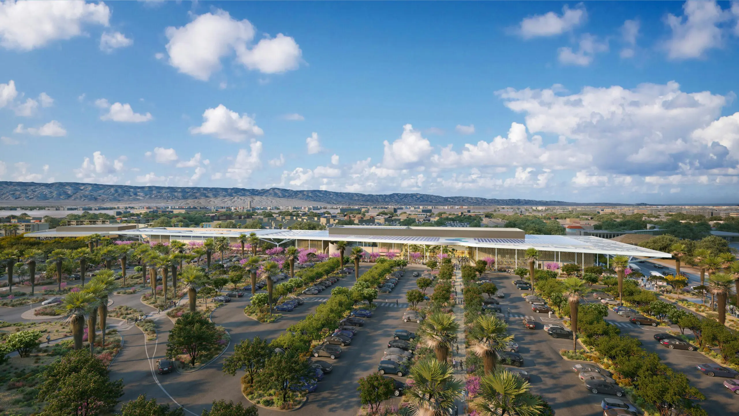 College of the Desert Parking Lot Hovering Side View Render